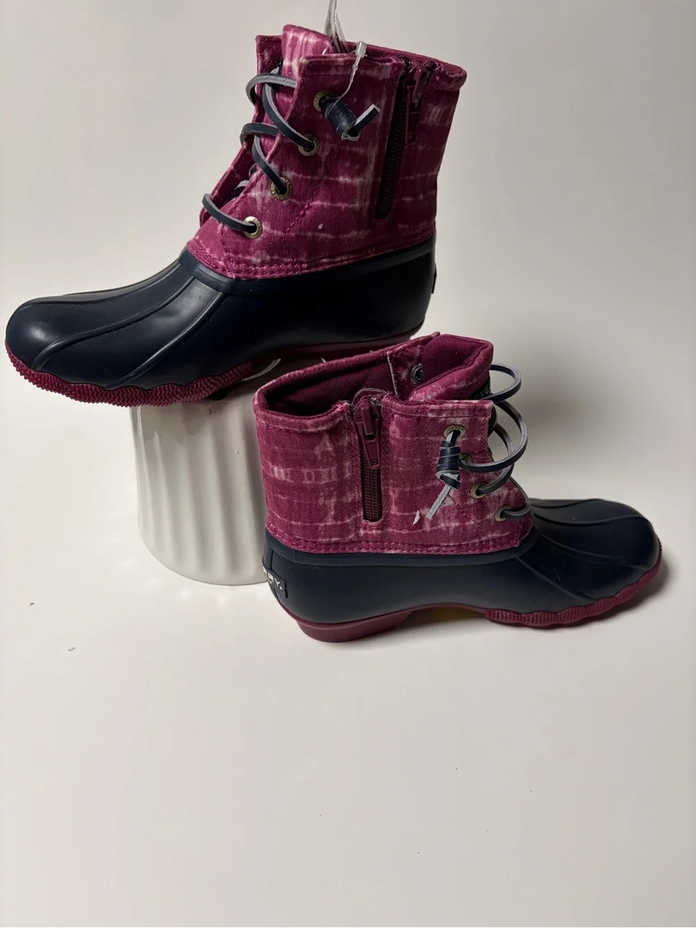 Sperry Kids Navy and Pink Patterned Duck Boots